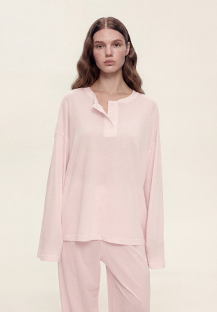 Лонгслів з гудзиками із джерсі рожевий